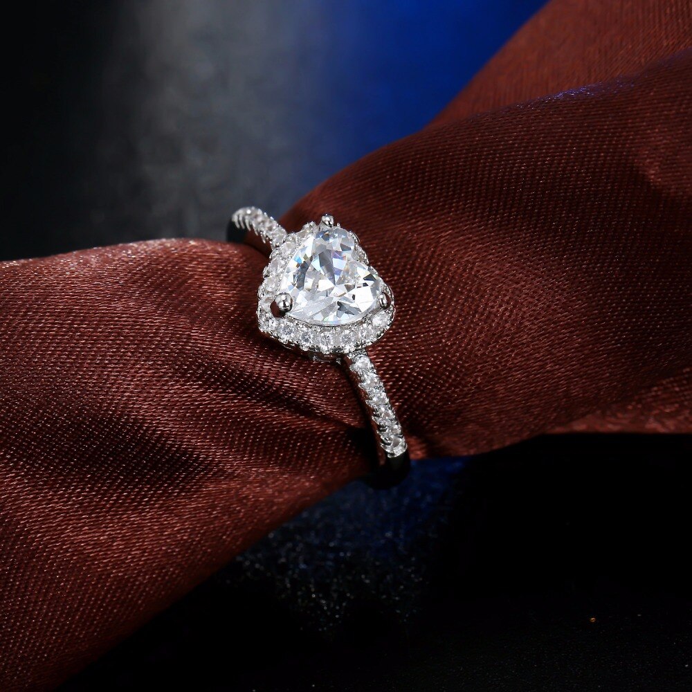 frauen Silber Überzogene Kristall Liebe Herz Geformt Ring für Hochzeit Engagement Braut Hochzeit Schmuck Finger Schmuck