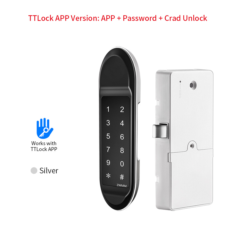 ttlock app remote control electronic smart magnetic sensor Rfid keypad cabinet Drawer lock: Silver