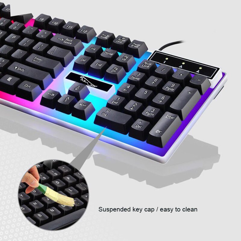 Gaming Keyboard Mouse Set USB Wired Backlit Colorful Rainbow Mouse Keyboard Kit for Home Office JHP-Best