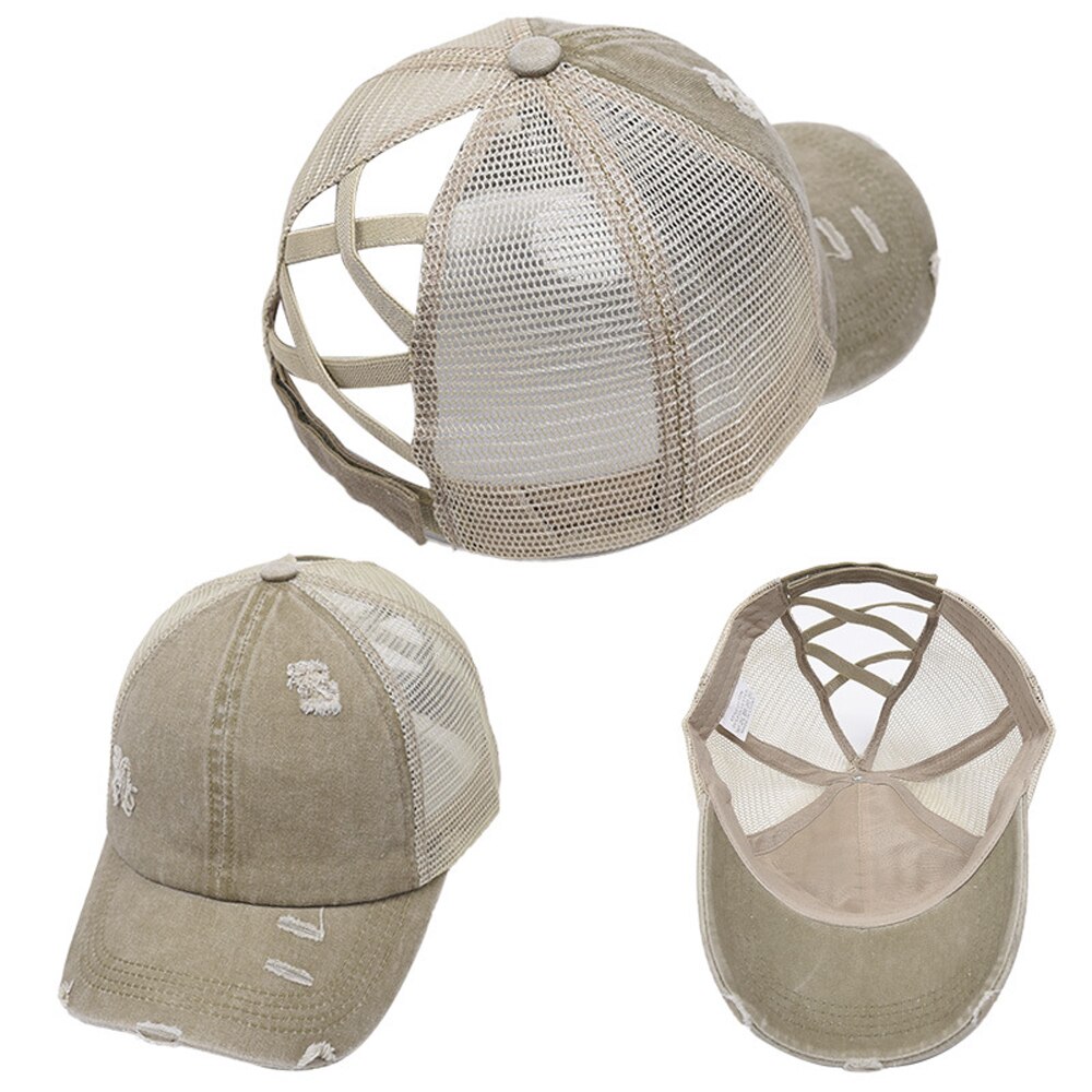 Kucyk czapka z daszkiem roztrzepany kok czapki dla kobiet zmiękczana bawełna czapki z daszkiem dorywczo letnia osłona przeciwsłoneczna kapelusz na zewnątrz: khaki