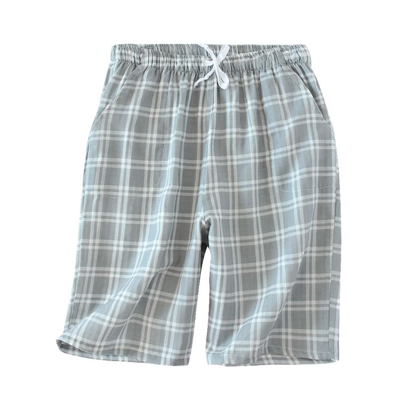 Herre bomuldsgazebukser plaid strikkede sovebukser herre pyjamas bukser nattøj pyjamas korte mænd pijamas hombre: Grå kort / L