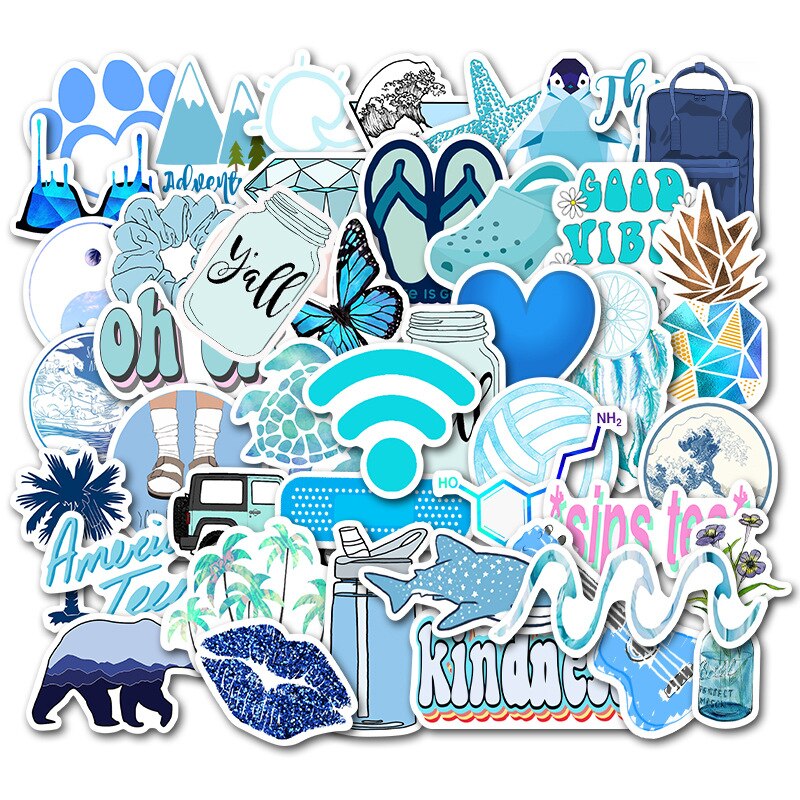 50pcs bleu INS Style Vsco autocollants étanche fille Graffiti autocollant pour bricolage voiture ordinateur portable guitare bagages Skateboard enfants décalcomanies jouet