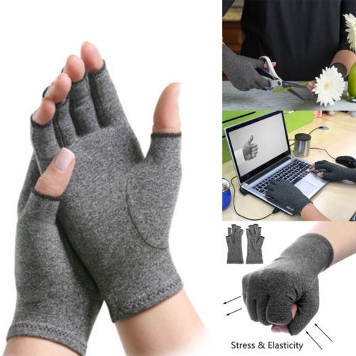 EEN Paar Koper Compressie Handschoenen Carpaal Artritis Gewrichtspijn Bevorderen Circulatie Comfortabele Vingerloze Flexibele Handschoenen