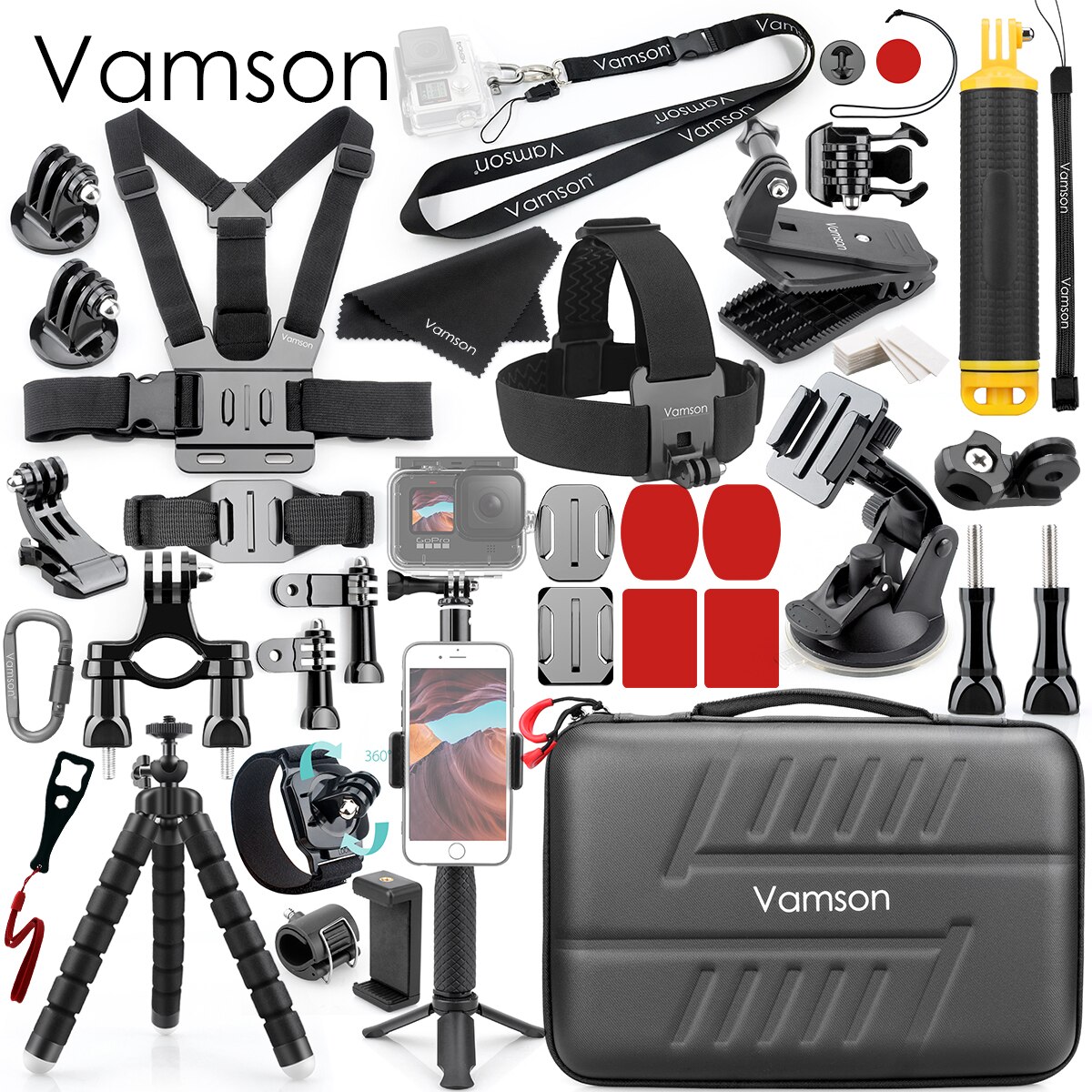 Vamson for DJI OSMO Action Camera Accessories for go pro Hero 10 9 8 7 6 5 Tripod Head Chest Strap for Xiaomi Yi4K insta360 VS22: Yellow Color