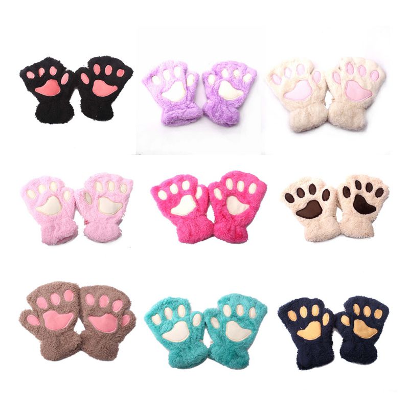 Neue Baby Katze Klaue Handschuhe Winter Stricken Flauschigen Jungen Mädchen Halbe Finger Handschuhe Samt Dicke Kinder kinder Halten Finger Warme 1-7 Y