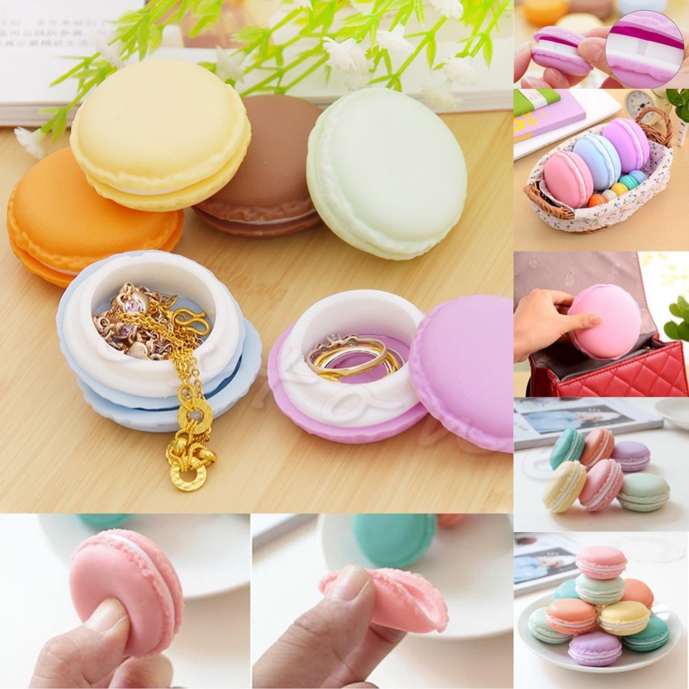 Lovely Macaron Cake Shape Ring Necklace Earrings Jewelry Storage Display Box