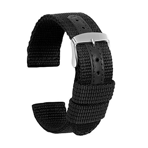 Ure tilbehør nylon læder urrem til dw ure rem 18mm 20mm 22mm 24mm bredde ur erstatningsbånd: Sort / 18mm