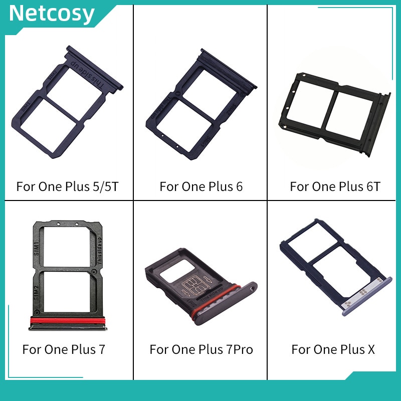 Netcosy Nero SIM carta Vassoio Parti di Ricambio SIM carta titolare Vassoio Della Fessura per Oneplus 5 A5000 5T A5010 6 a6000 6T A6010 7 pro X