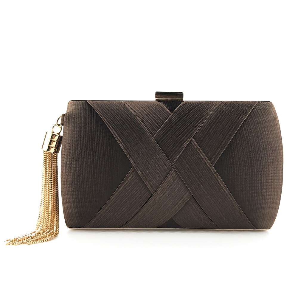 Hand Hold Diner Tas, Satijn Mode Kwastje Jurk, Bruids Avondtasje: Dark Brown