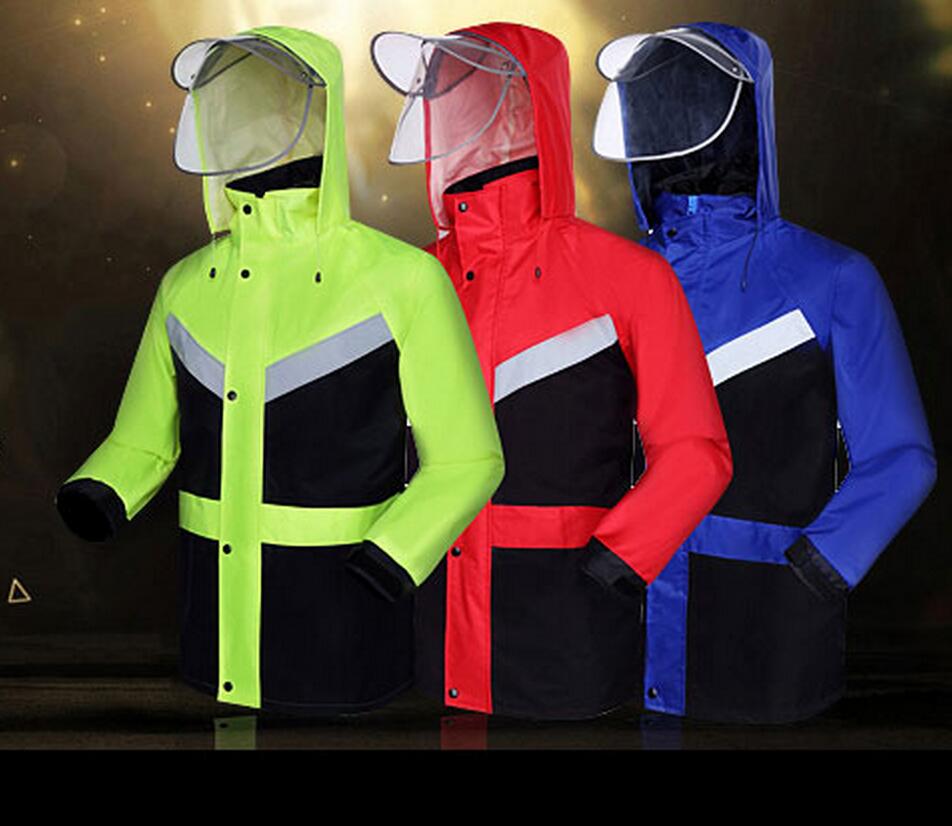 High visibility yellow lime green split raincoat with reflective strips tapes rain suit rainwear jacket &amp; pants