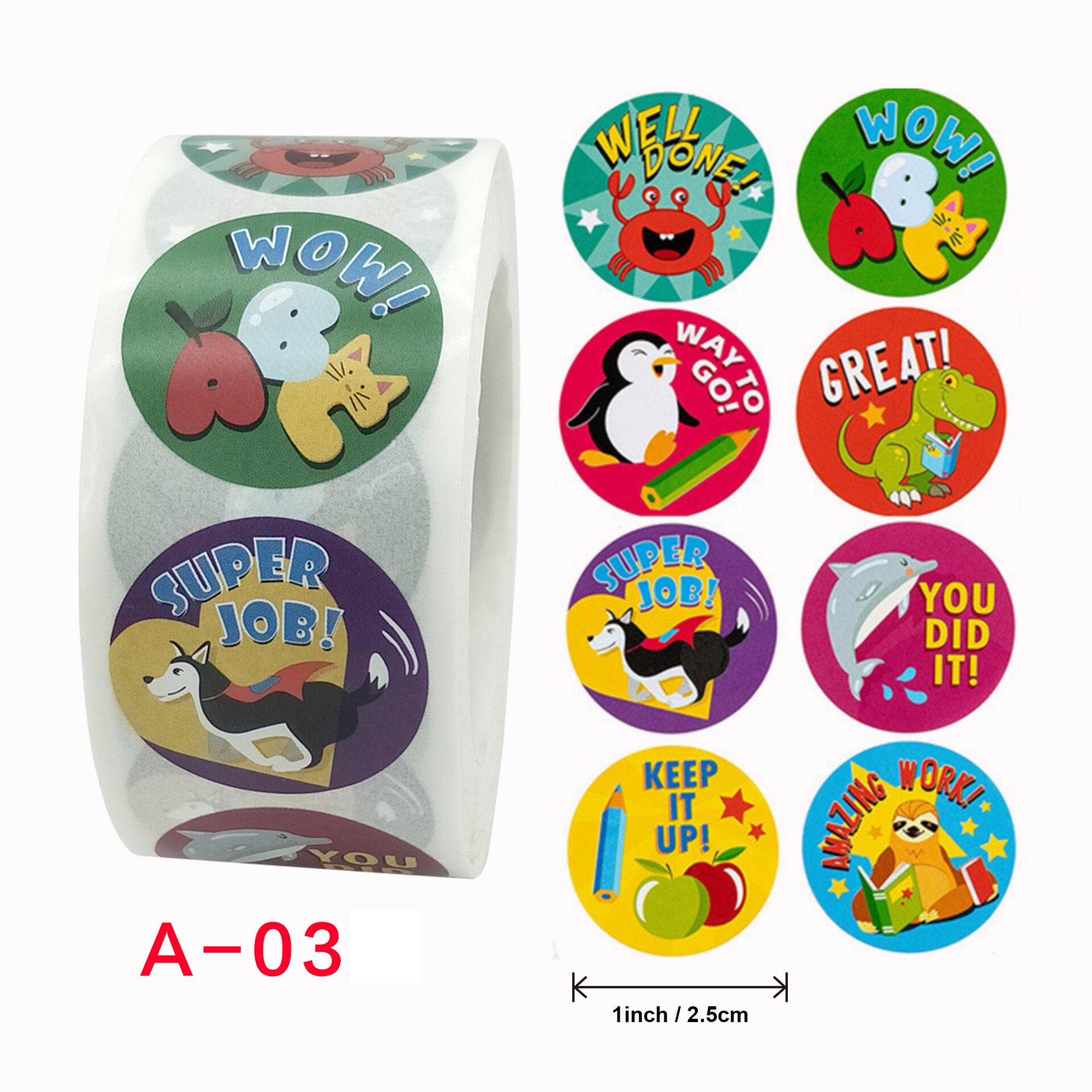 Kids Reward Sticker Cartoon Animals Baby Motivational Sticker For Children Boy And Girl: A-03