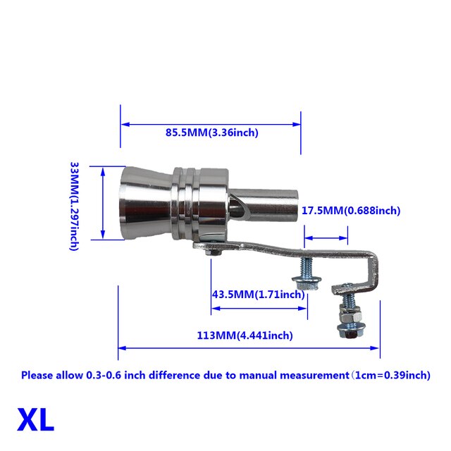 Universal simulador Whistler de la motocicleta del coche de la onda de sonido modificación imitador Turbo silbato tubo de escape de sirena: Silver - XL