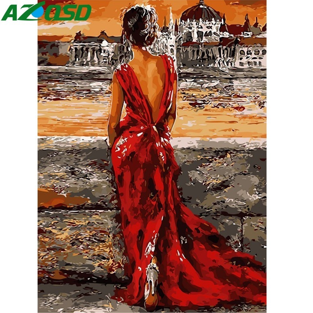 Azqsd painting by numbers paint girl silhouette diy canvas billede håndmalet oliemaleri boligindretning szyh 6297