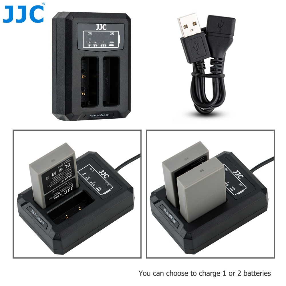 JJC USB Dual Batterij Travel Charger voor Olympus BLS-50 BLS-5 BLS-1 E-M10 & Mark II III, e-PL9 E-PL8 Camera Batterij Vervangen BCS-5