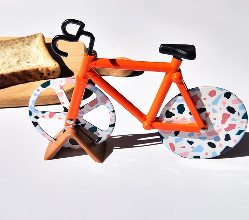 Bicycle Pizza Cutter Wheel Non-stick Dual Cutting Wheels Stainless Steel Bike Pizza Slicer for Pizza Vacation: Printed Pizza cutter