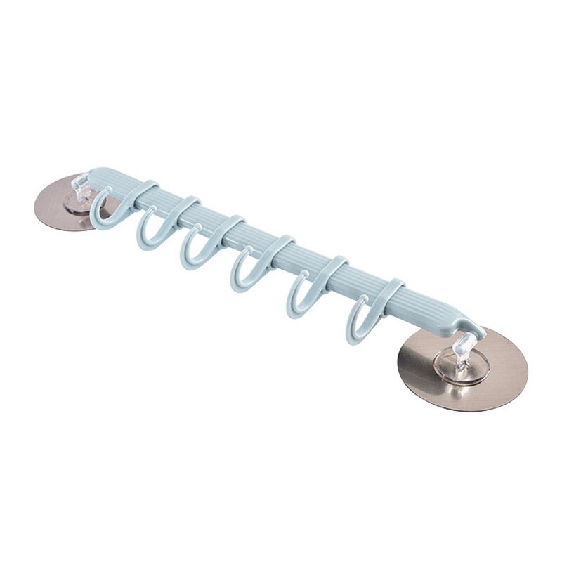 Seamless 6 Hook Hooks, Kitchen Wall Suction Plastic Hook, Bathroom Door Six Row Hook: sky blue new