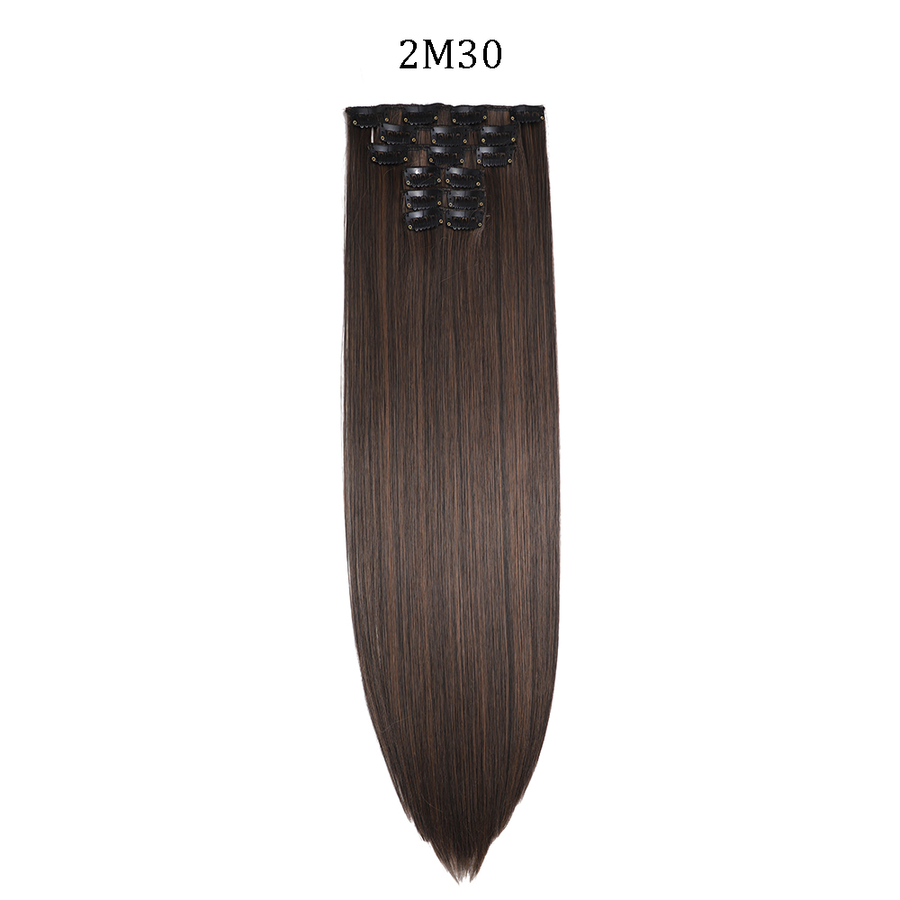 24 inch Synthetische Lange Rechte Kapsel 16 Clips 6 stks/set Hair Extensions Blond Zwart Haarstukjes Hittebestendig Voor Vrouwen: Bruin