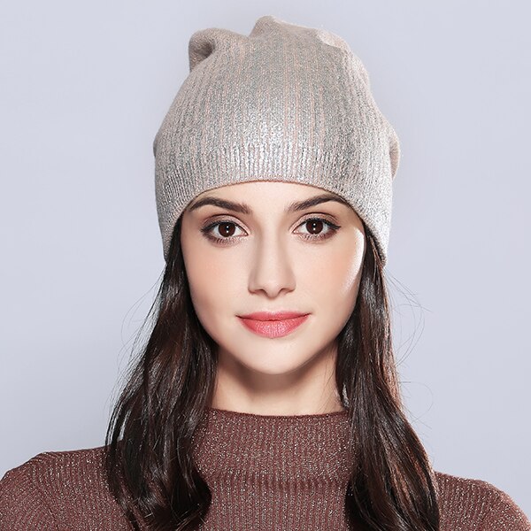 Vrouwen Hoeden Shining Wol Gebreide Herfst Winter Brand Hoed Vrouwelijke Skullies Mutsen Bonnet # MZ715: Roze