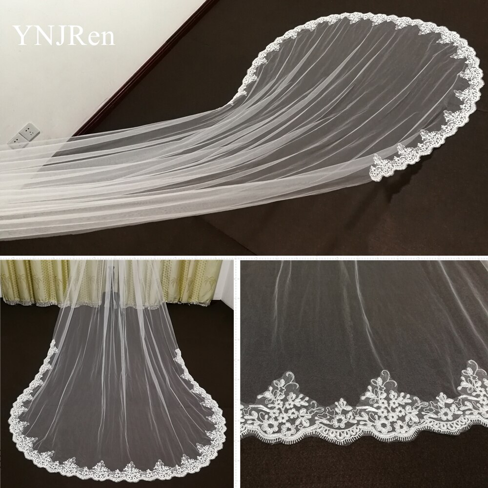 Real Photos Wedding Accessories White/Ivory Wedding Veil with Comb Lace Mantilla Cathedral Bridal Veil Veu De Noiva