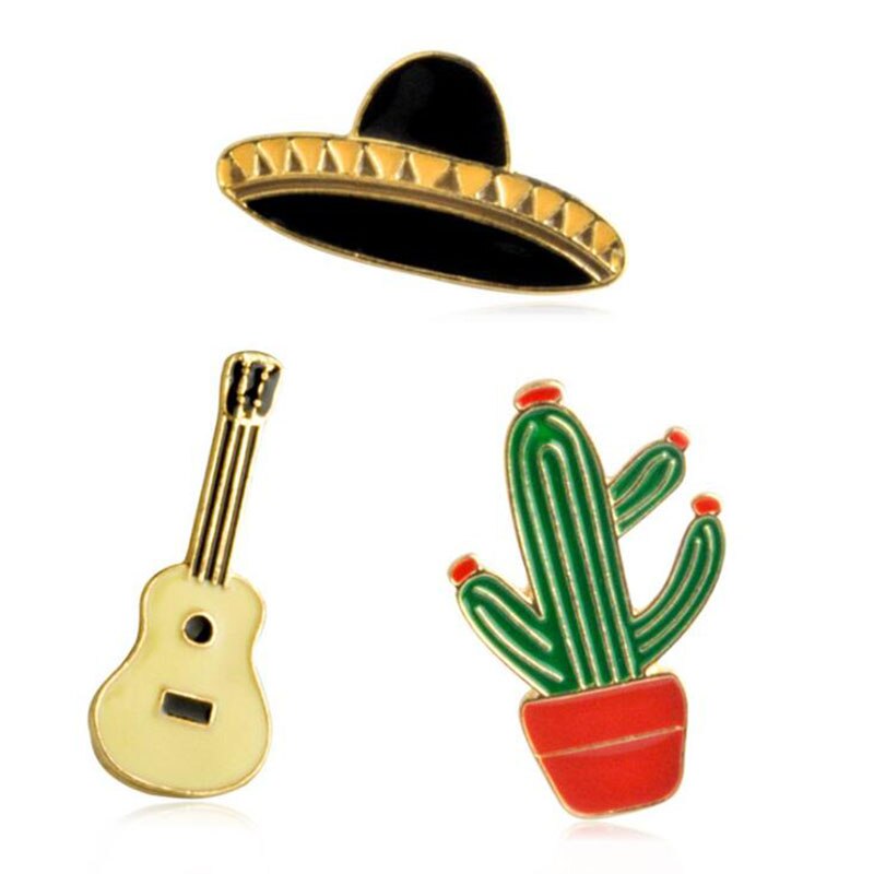 Mexicaanse Gitaar Cactus Planeet Epoxy Metalen Pin Badge Jeans Meisje Bag Mode-sieraden Badge Decoratie