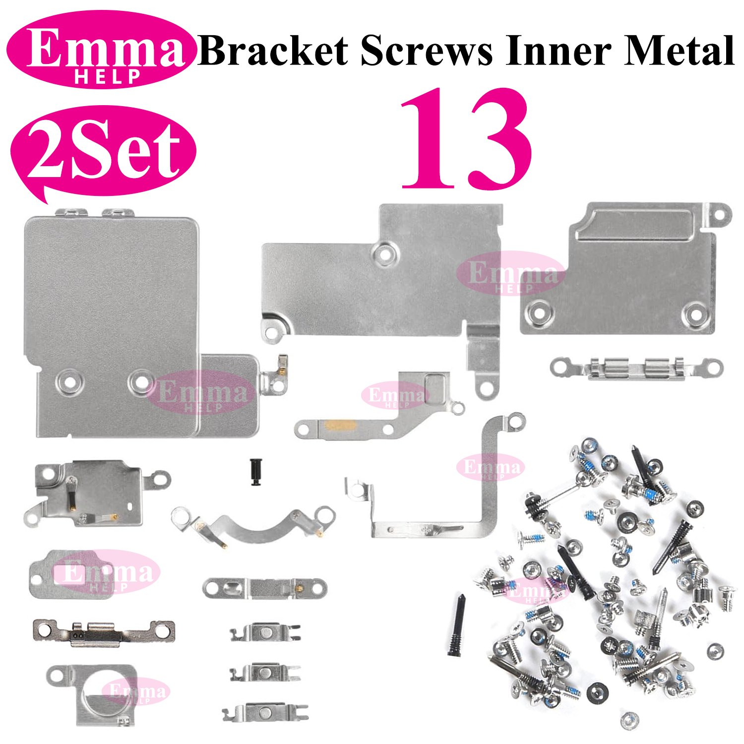 2set Full Inside Small Metal Holder Bracket Shield Plate Set Full Screws For iPhone 11 12 13 Pro Max X XS XR Repair Assessories: Silver