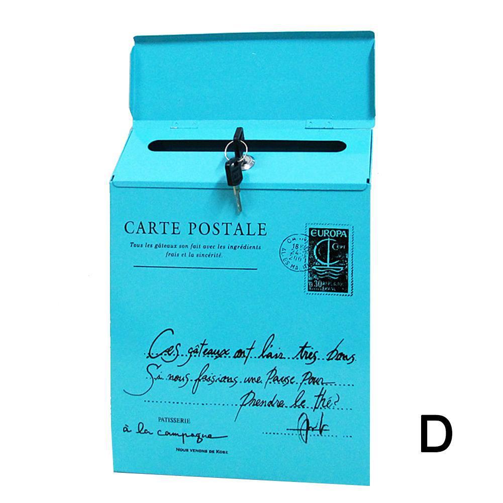 Iron Lock Letter Box Vintage Wall Mount Mailbox Mail Postal Letter Newspaper Box 30*23*6cm 5Colors: Blue