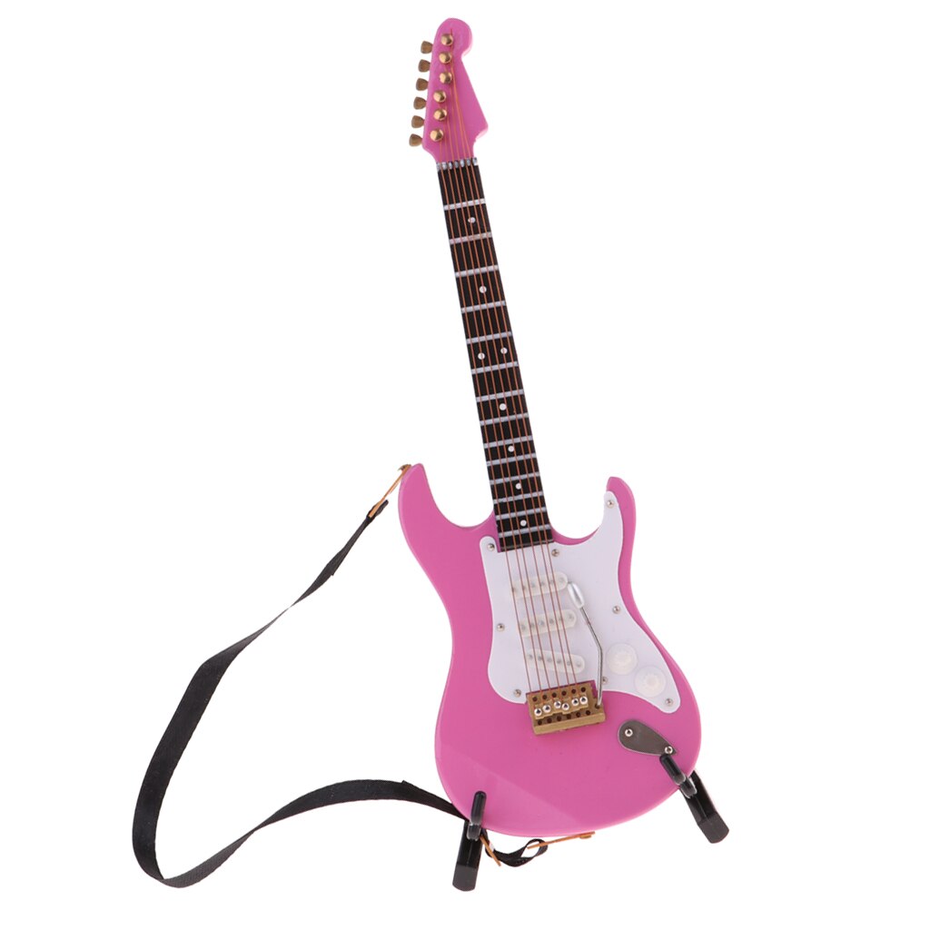 1/6 rosa Acustica Chitarra Elettrica Giocattolo-Casa Delle Bambole in Miniatura di Vita Decorazione di Scena