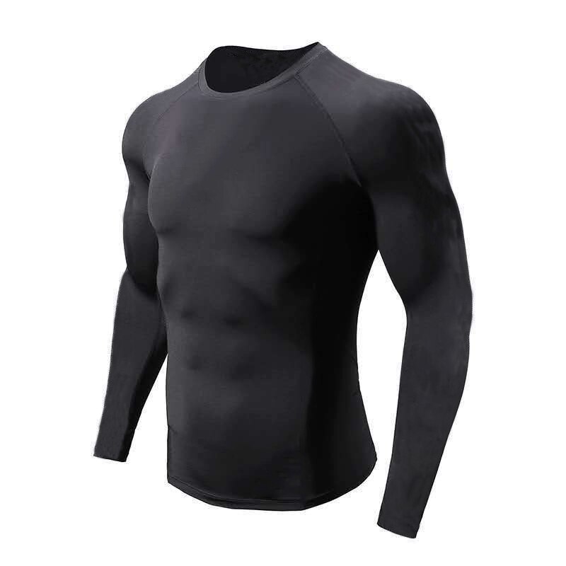 Lauf T-Shirt Männer Rollkragen Kompression Shirt trainieren Fitness Spitzen Herbst Bodybuilding Kleidung Fitnessstudio Langarm T Hemden: Schwarz / XL