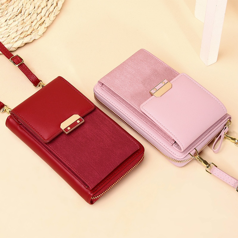 Women Messenger Bags Outing Shoulder Bag Mobile Phone Wallet Solid Color Small Mini Crossbody Bag Long Shoulder Strap