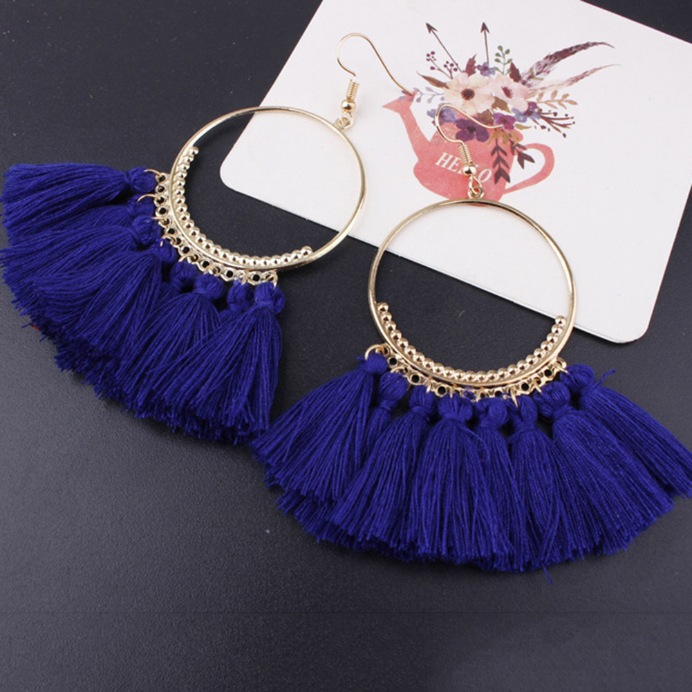 Vintage dynda spadek Tassel kolczyki dla kobiet kobieta moda oświadczenie etniczne artystyczne Boho duże kolczyki biżuteria akcesoria: Royal Blue