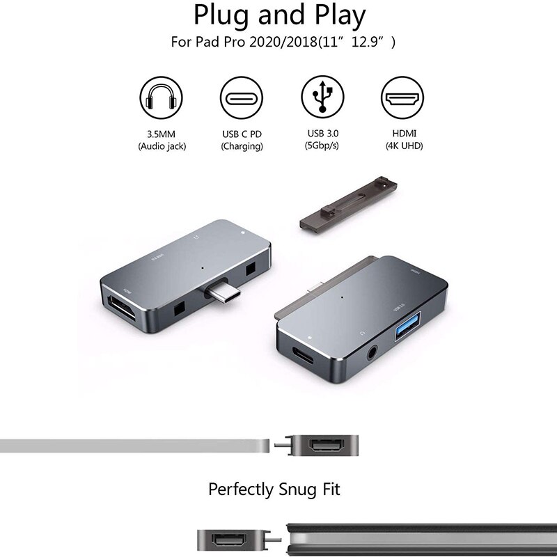 USB C Hub für iPad Pro 11/12,9 Adapter,4-In-1 Adapter mit Aux 3,5mm Kopfhörer Daten Jack