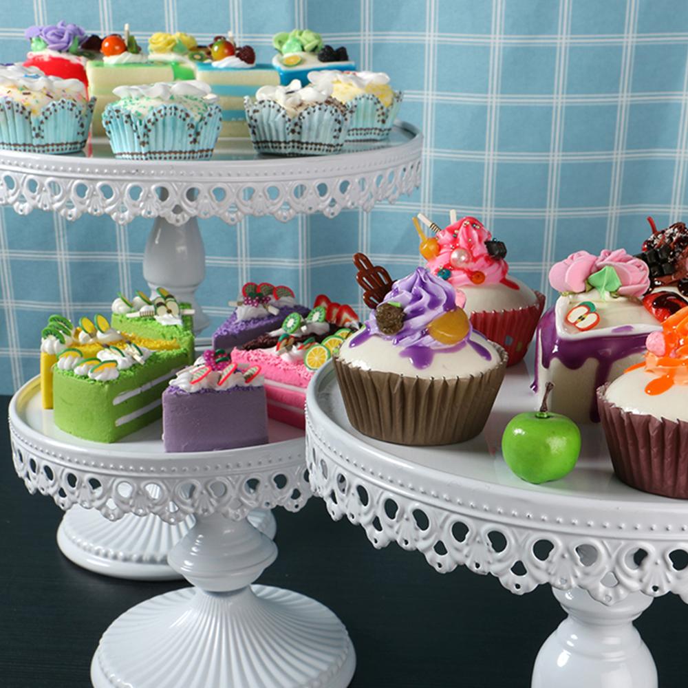 bases para postres Soporte metálico redondo para Tartas, soporte para postres, Base de hierro para cupcakes, placa de exhibición de Pedestal, blanco para suministro de decoración de tartas y fiestas de bodas