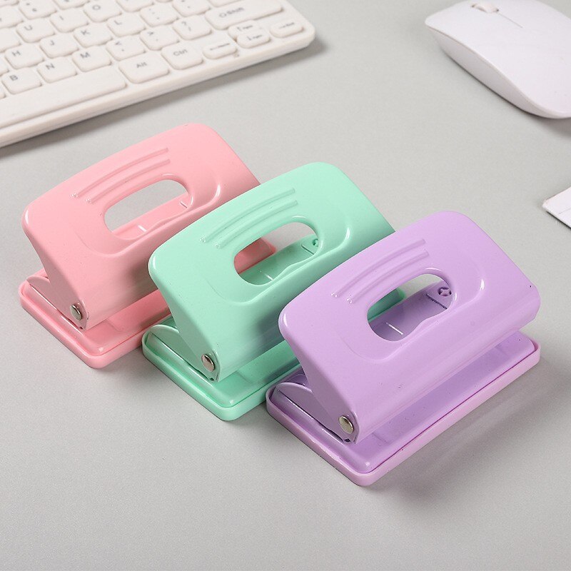 Office Cute Two-hole Labor-saving Puncher with Ruler Ring To Collect Debris and Easy To Clean Loose-leaf Punching Supplies: A Random Color