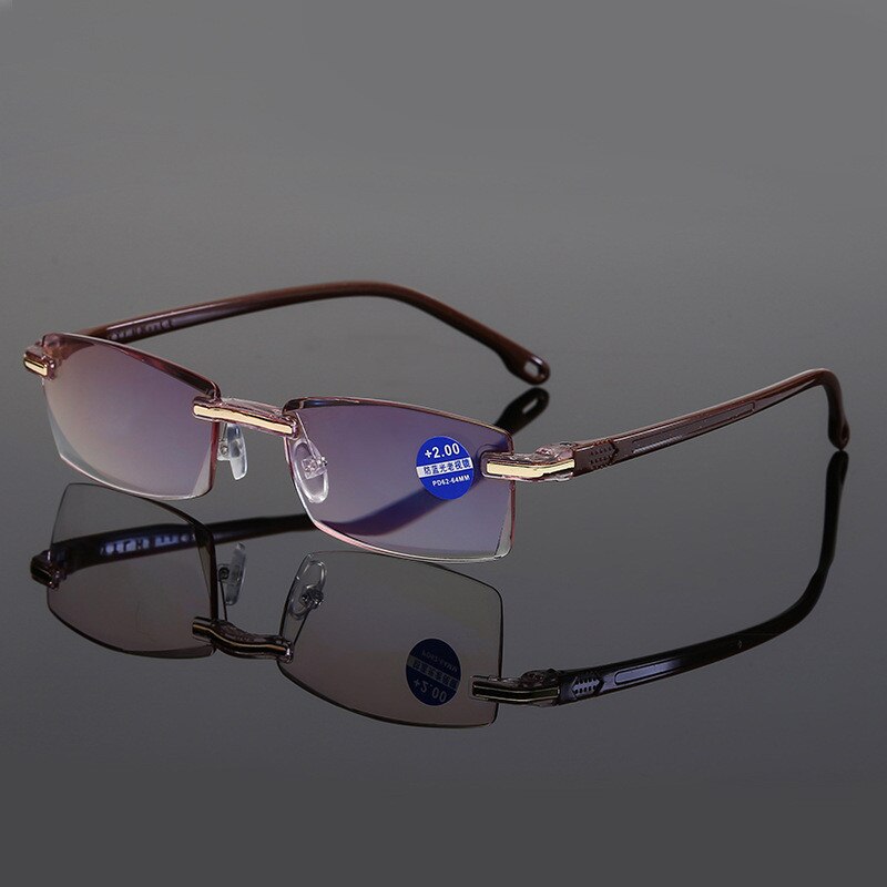 Ahora Männer Randlose Lesebrille Frauen Anti Blaues Licht Blockieren Quadratische Rahmenlose Presbyopie Brille Dioptrien +1,0 1,5 2 2,5 4,0: Braun / 0