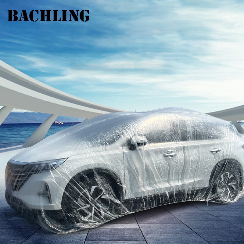 Disposable Transparent Car Clothing Cover Dustproof Rainproof Transparent Car Cover Plastic PE Film Rainproof Car Cover