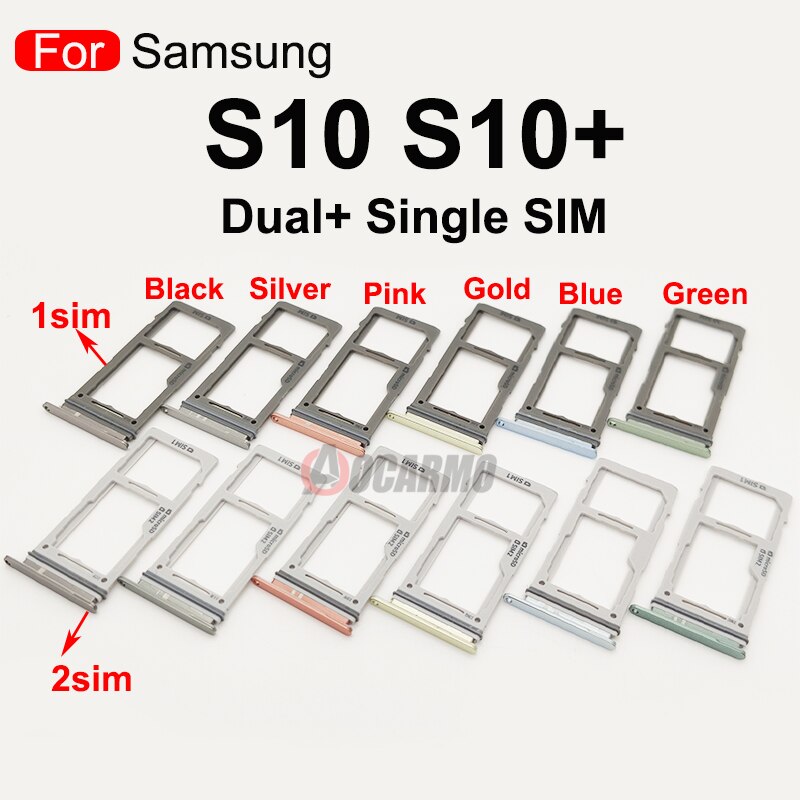 10Pcs/Lot For Samsung Galaxy S10 Plus S10+ Dual Single Sim Card Slot Tray Holder Sim Card Reader Socket Replacement Parts