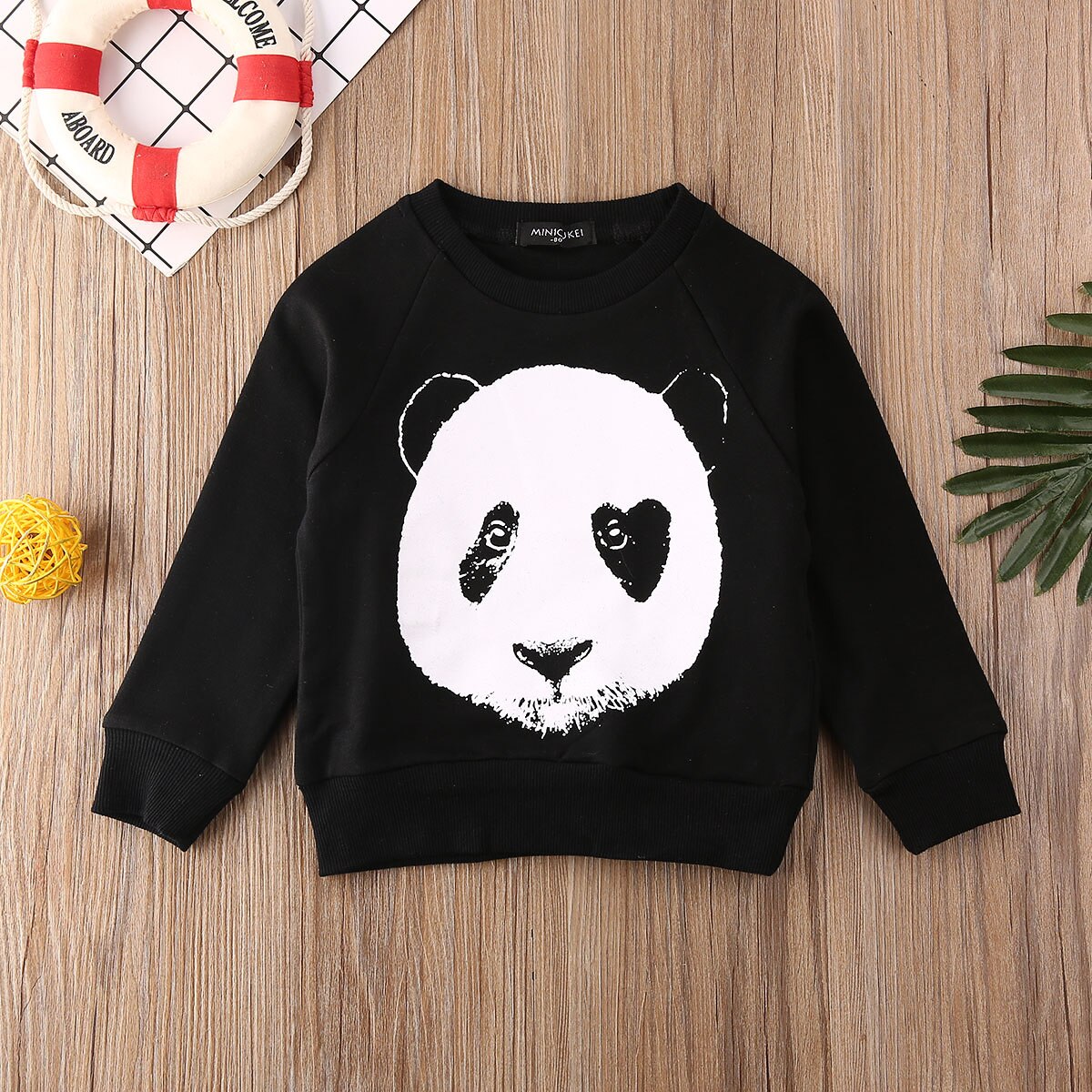 Barn gutter t-skjorter baby langermet panda topper barn høst svart bomull sweatshirt 1 2 3 4 5 6 år gutt jente t-skjorter: Svart / 5t