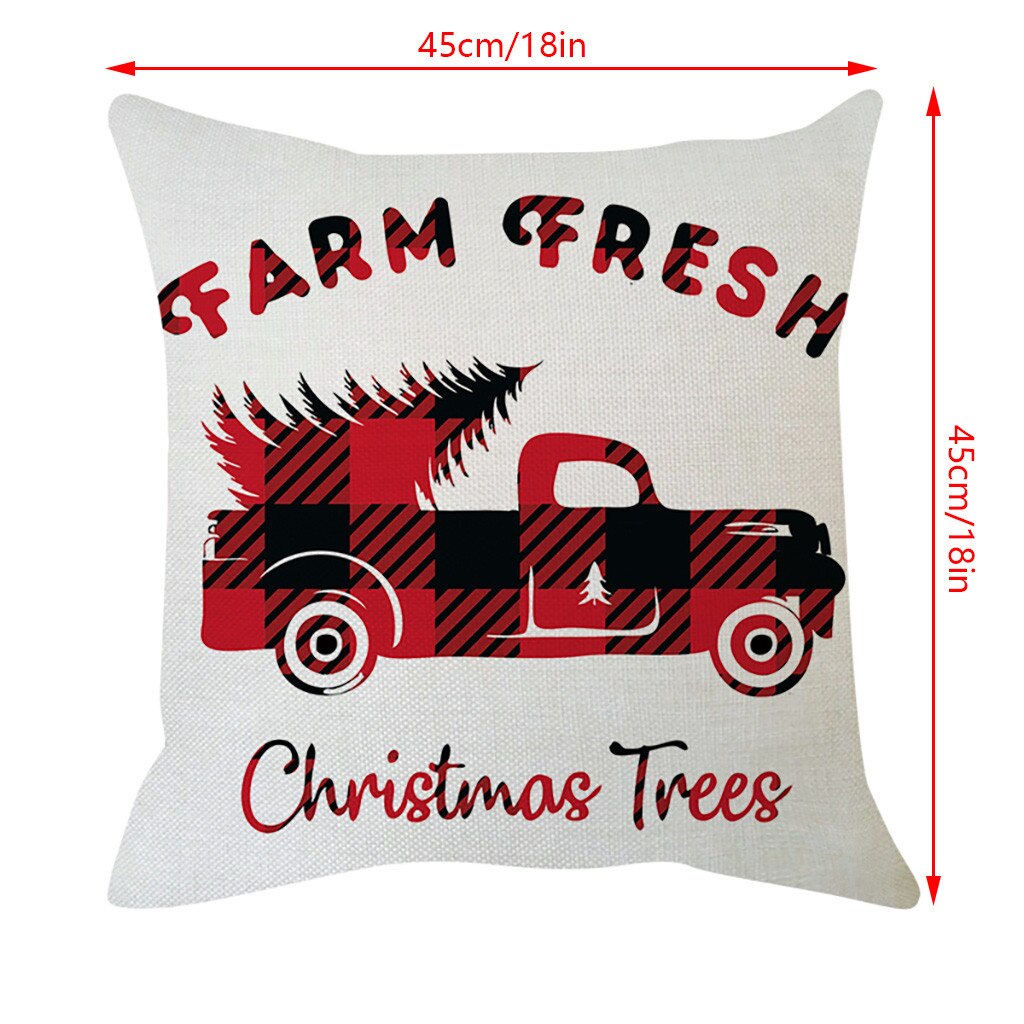 1 ud. Navidad dibujo de cuadros rojo ciervo árbol de Navidad cojín de decoración de sofá algodón Lino funda de almohada cojín hogar sala de estar