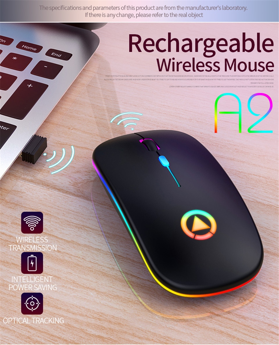 Wireless Mouse RGB Rechargeable Mouse Wireless Computer Mute Mouse LED Backlit Gaming Office Mouse Laptop Accessories