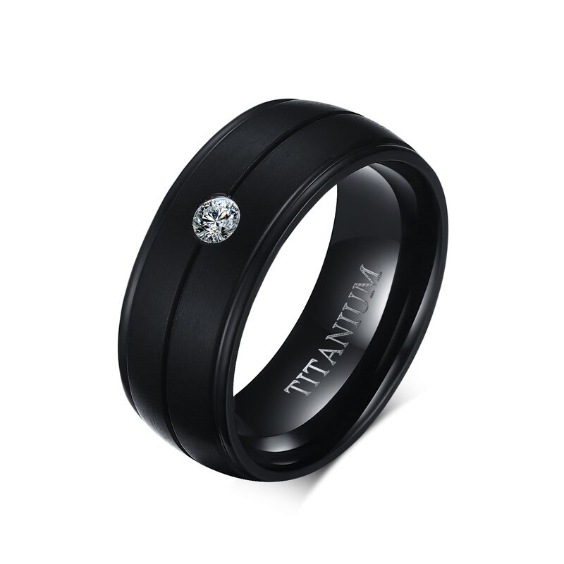 VNOX Men's Punk Pure Titanium Black Ring 8mm Matte Wedding Bands with CZ Stone Titanium Rings Men Jewelry: 11