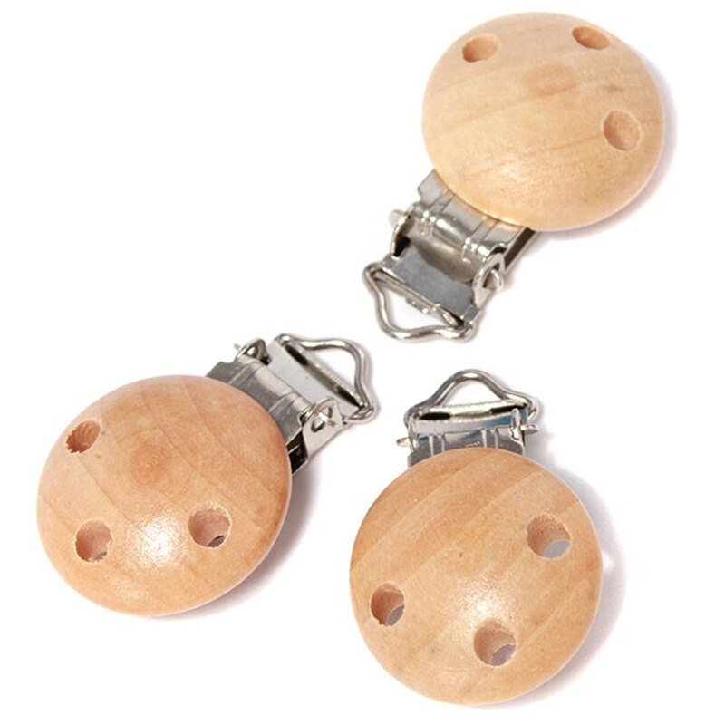 5pcs/Pack Baby Pacifier Clip Holder Soother Pacifier Solid Color Infant Dummy Clips for Baby Wooden Feeding Accessories