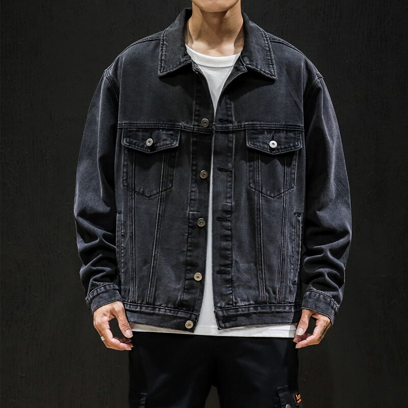 Autumn classic men denim jacket black retro loose casual youth popular denim top jeans jacket coat 5XL