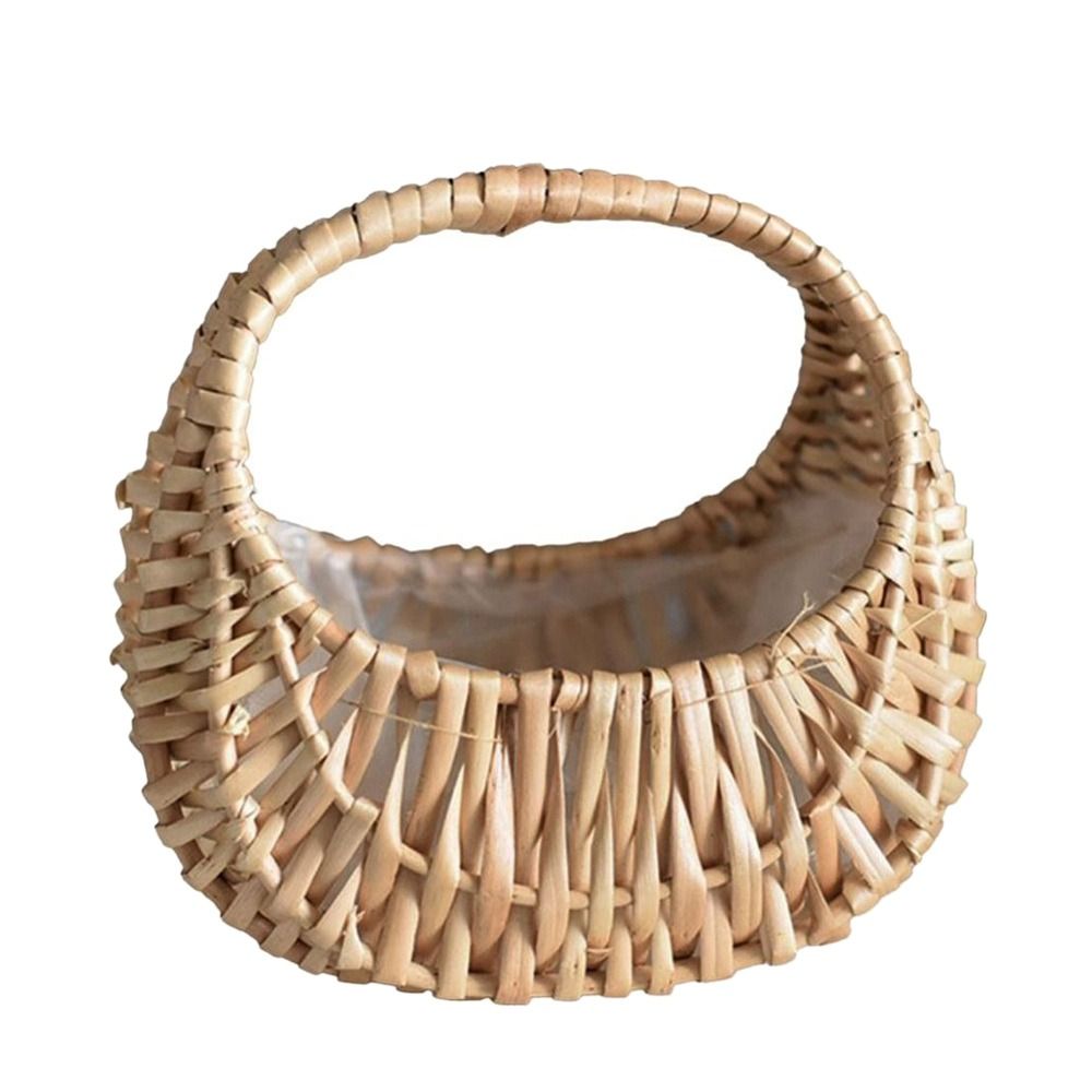 Weiden-Rattan-Blumenmädchen-Körbe, gelb, stabiler Blumenarrangement-Korb, Picknick-Behälter, handgefertigte Halbmondkörbe aus Korbgeflecht: Schwarz