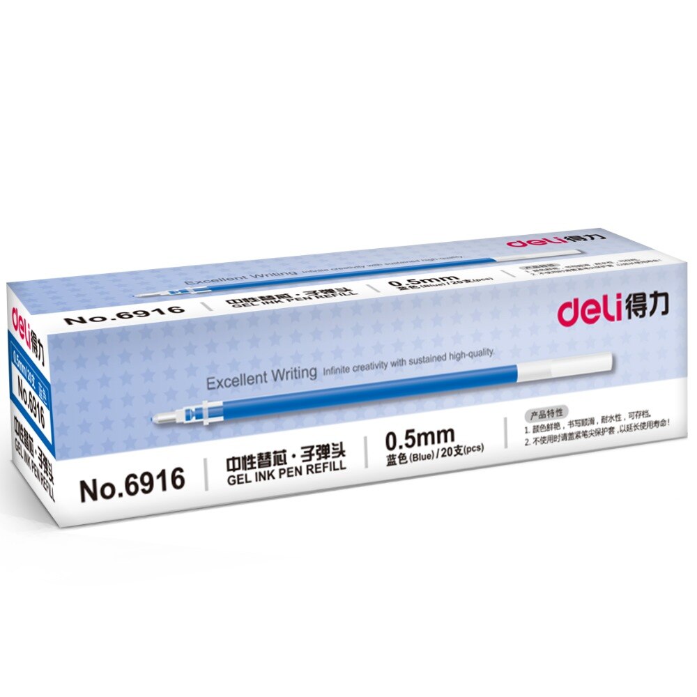 Deli Gel ink Pen Refill Bullet type Refill Pen Refill 0.5 mm 131*5.5mm 20pcs Pack 6916