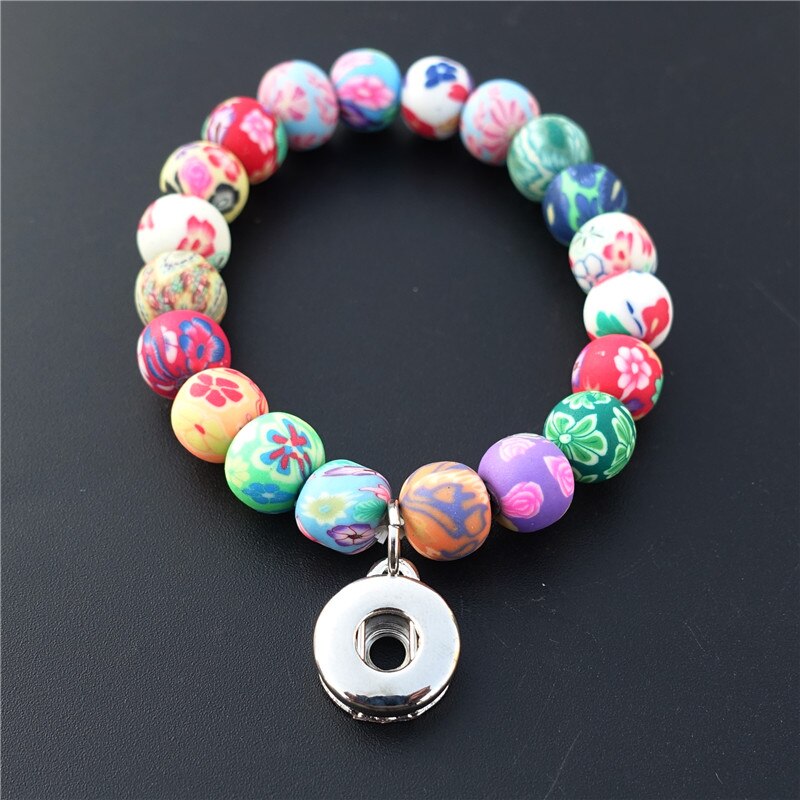 Fimo Klei Kralen 12Mm Drukknoop Armband Elastische Multicolor Handgemaakte Kinderen Meisjes Kids Sieraden: rhodium