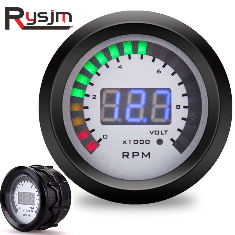 Tacómetro de coche de 52mm + voltímetro medidor de voltaje motocicleta voltímetro 10000 rpm indicador digital LED tacómetro multifunción