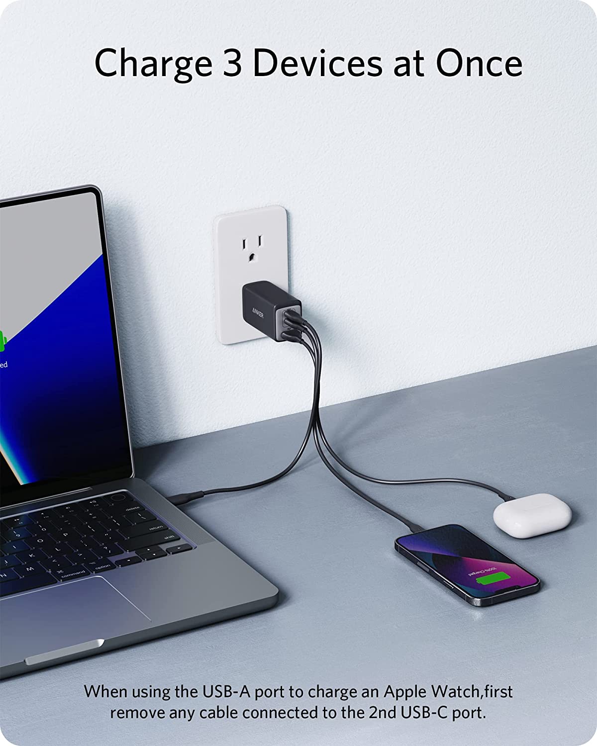 Anker Nano II 65W Three-port Charger 735 USB C GaN Fast Compact Foldable Wall Charge for MacBook Pro/Air iPad Galaxy S20 12 Mini