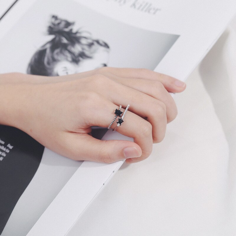Creatieve Stijl Boho Zilver Kleur Zwart Zirkoon Ringen Voor Vrouwen Verstelbare Ring Mode Charme Sieraden