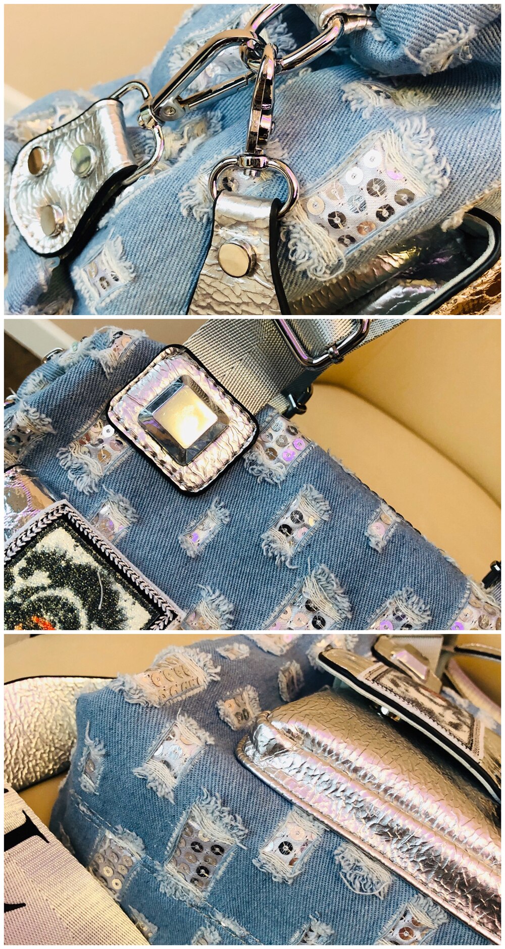 Sac à main en tissu Denim déchiré pour femmes, sacoche à la , , loisirs quotidiens, taille moyenne, Hobo