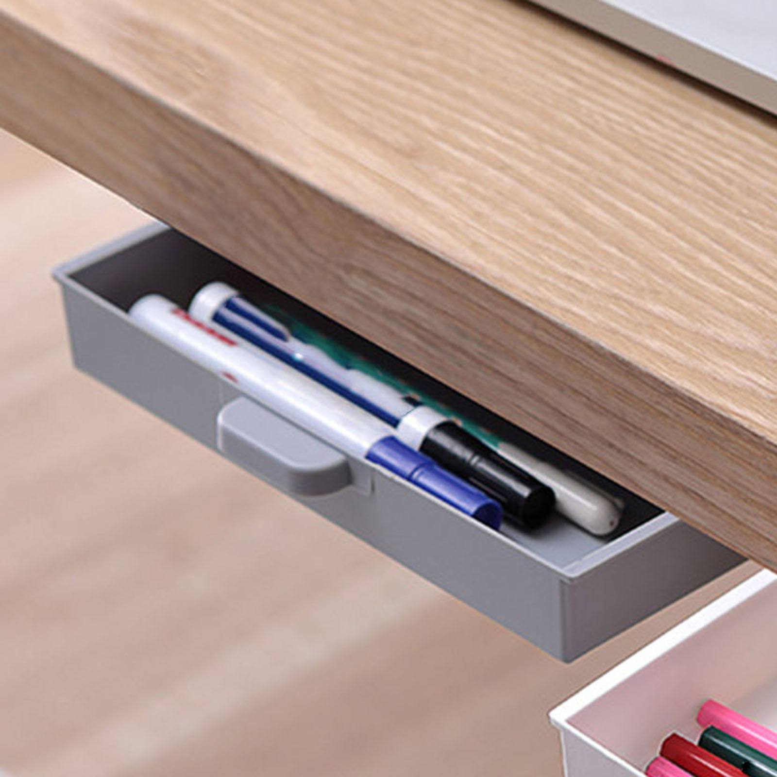 Hidden Box Self Sticky Durable Plastic Saving Space for Sundries Organizer Cabinet Finishing Box Office School: Gray